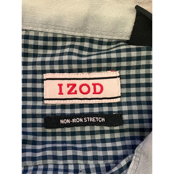 IZOD Shirt Mens Large Blue Gingham Button Down Non-Iron Stretch Long Sleeve - Picture 6 of 8